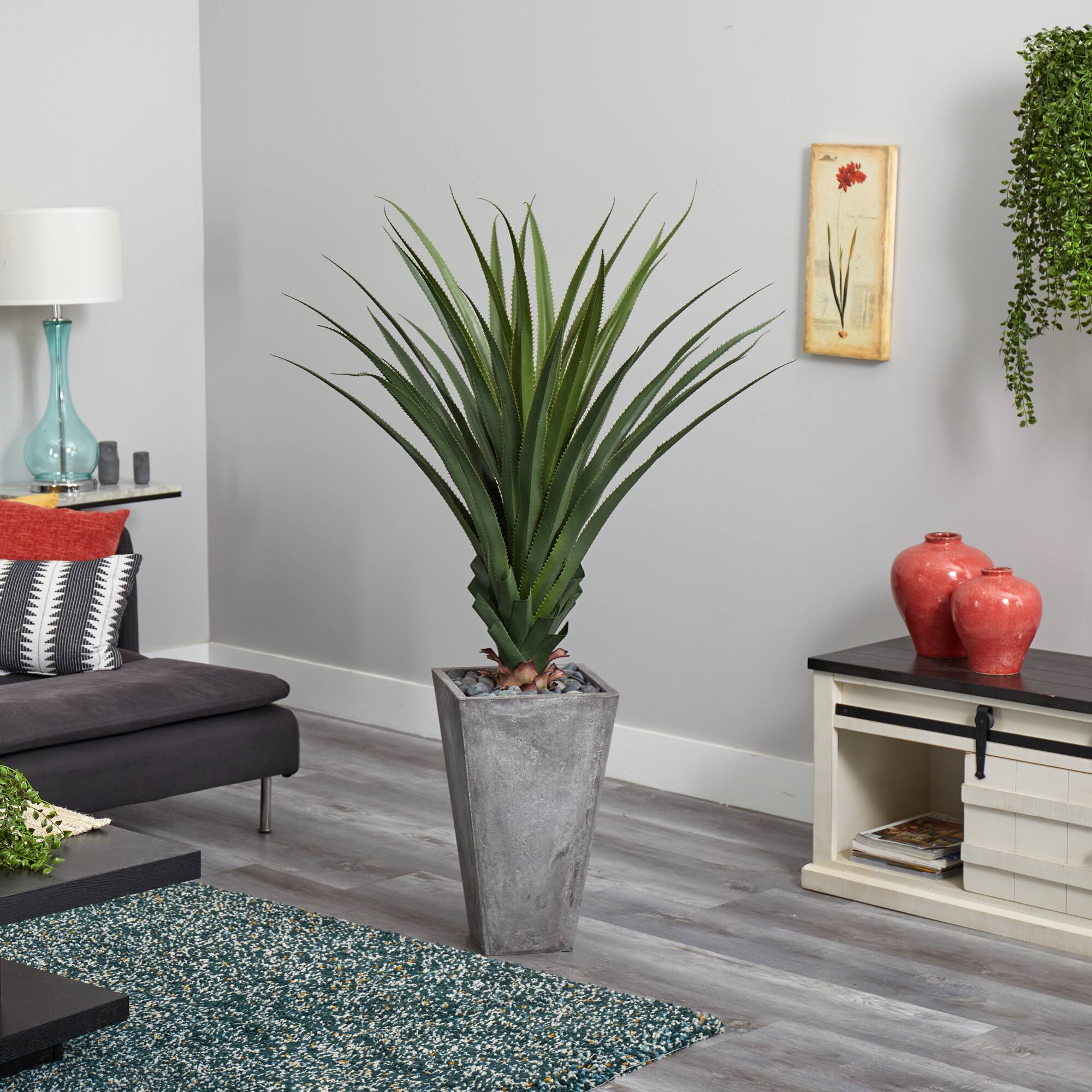 5ft. Spiked Agave Plant in Cement Planter